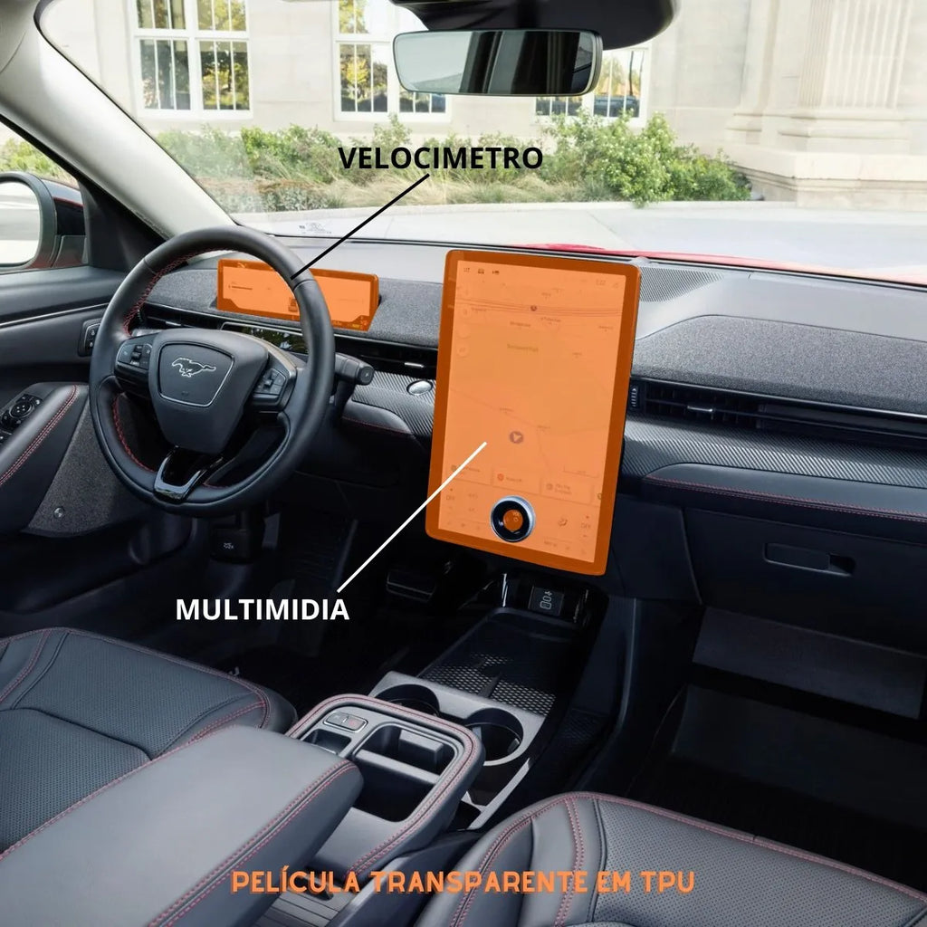 Película PPF Velocímetro e Multimídia Mustang Mach-E 2023 a 2025 – Garantia de 5 Anos