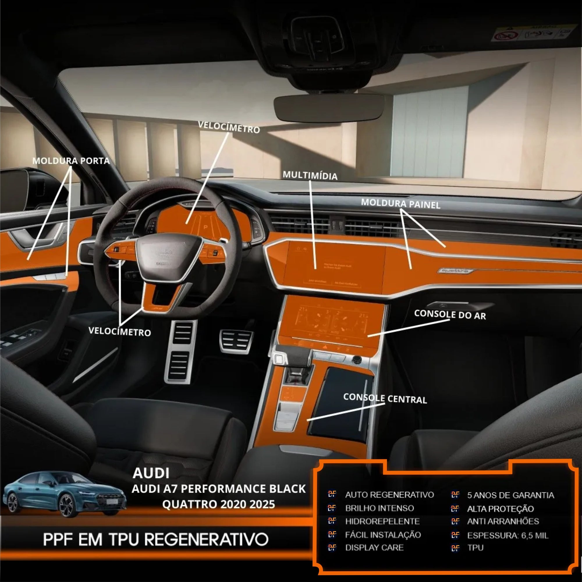 Película PPF Interior Completo Audi A7 2020 a 2024 – Garantia de 5 Anos