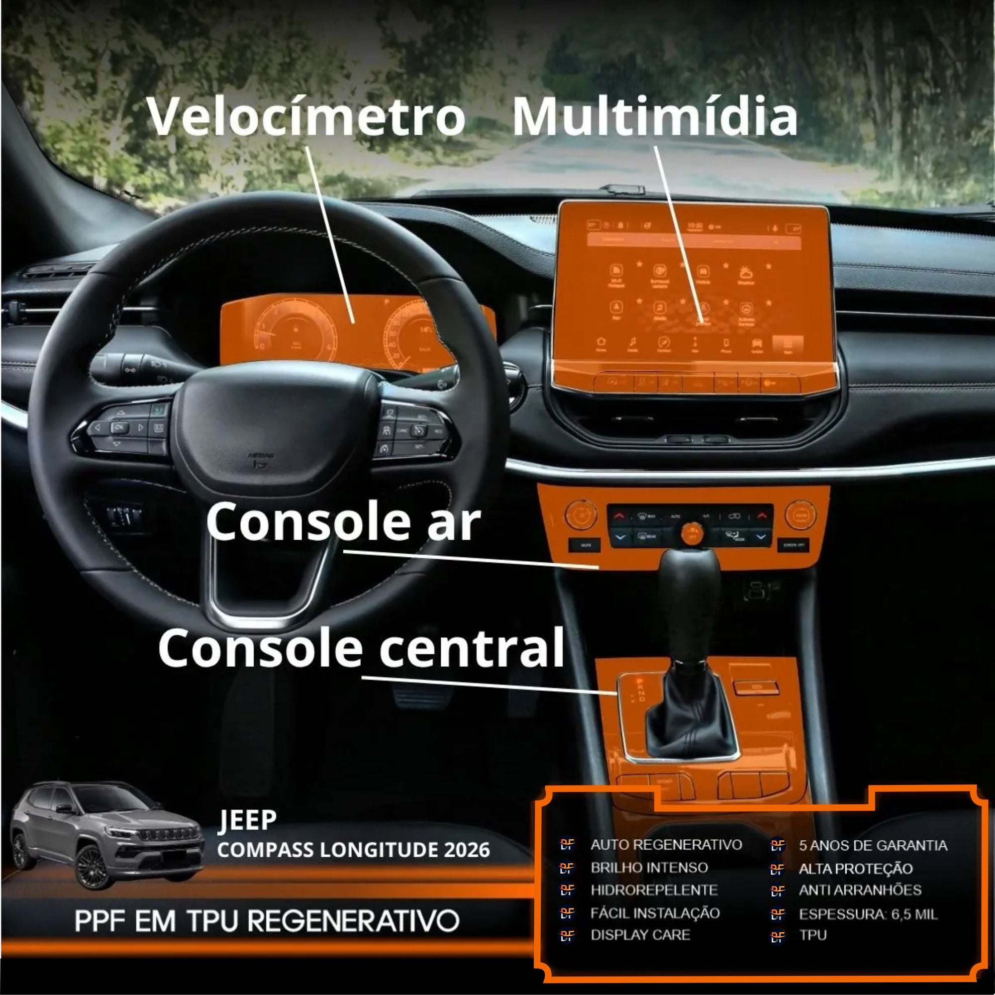 Película PPF Interior Completo Compass Longitude T270 2024 a 2026 – Garantia de 5 Anos