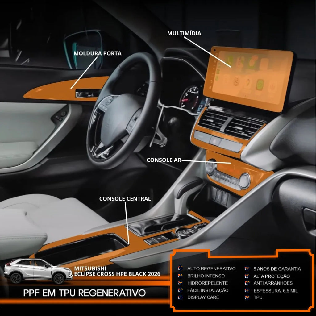 Película PPF Interior Completo Eclipse Cross HPE Black 2026 – Garantia de 5 Anos