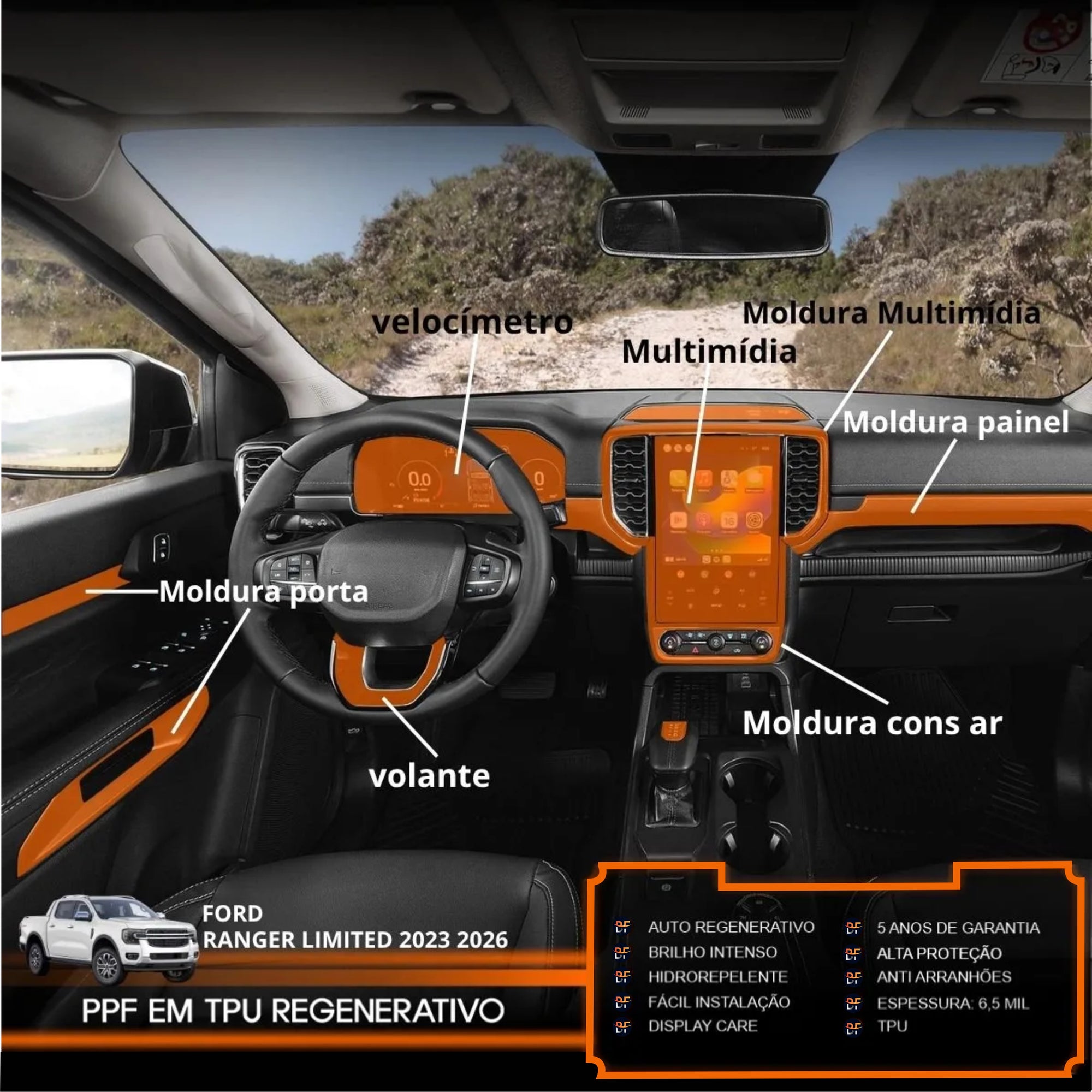 Película PPF Interior Completo Ranger Limited 2023 a 2026 – Garantia de 5 Anos