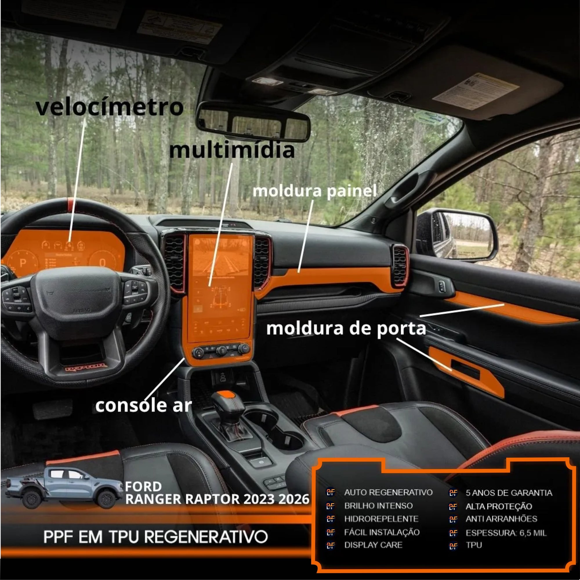 Película PPF Interior Completo Ranger Raptor 2023 a 2026 – Garantia de 5 Anos