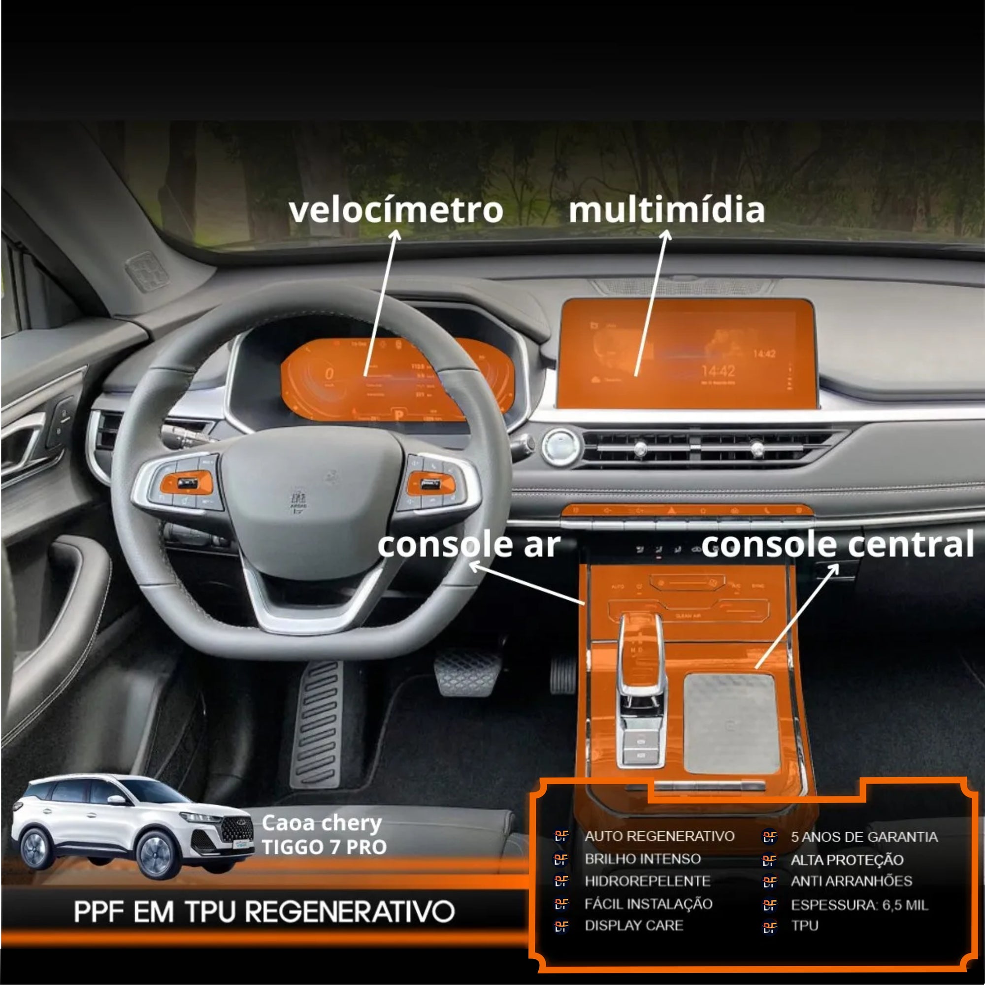 Película PPF Interior Completo Tiggo 7 Pro 2026 – Garantia de 5 Anos