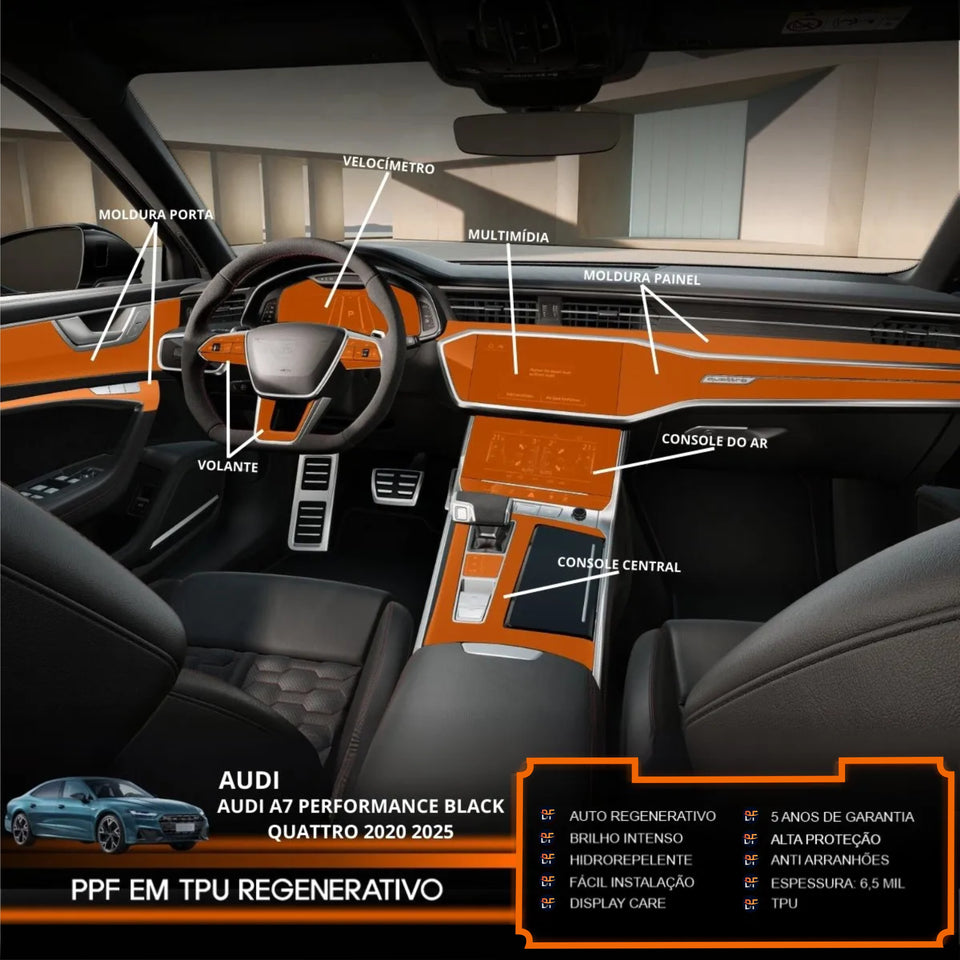Película PPF Interior e Exterior Audi A7 Performance Black 2020 a 2024 – Garantia de 5 Anos