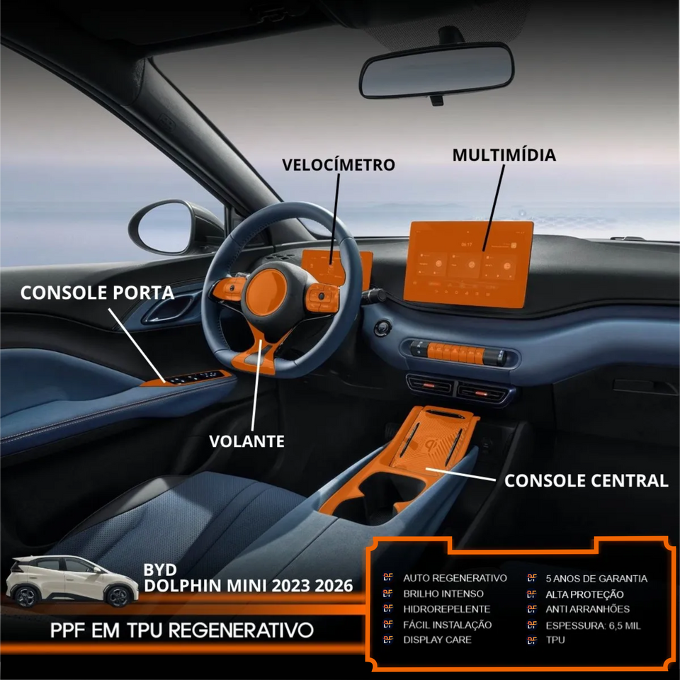 Película PPF Interior e Exterior BYD Dolphin Mini 2023 a 2026 – Garantia de 5 Anos
