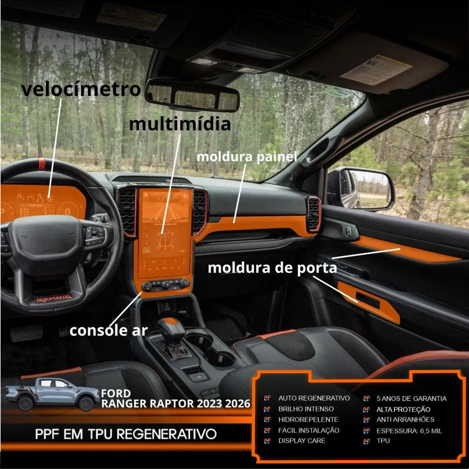 Película PPF Interior e Exterior Ranger Raptor 2023 a 2026 – Garantia de 5 Anos