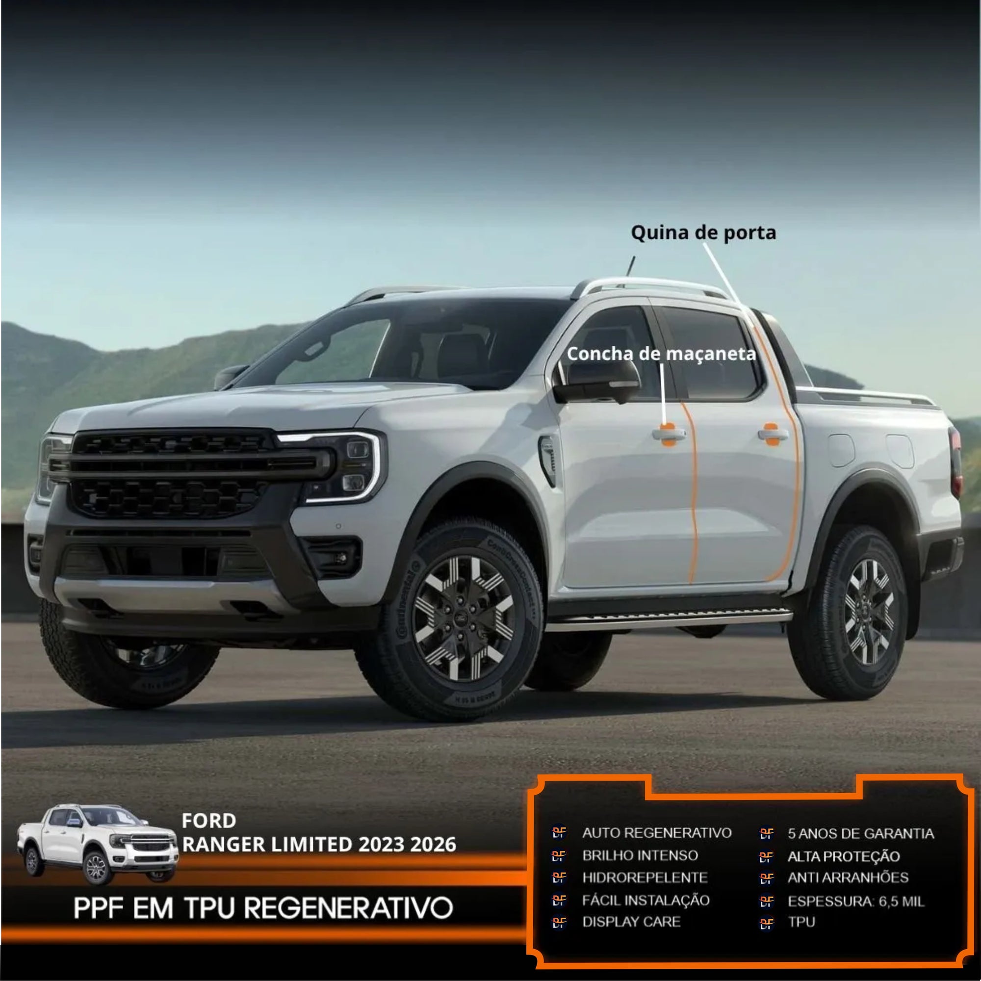 Película PPF Proteção de Portas Ranger Limited 2023 a 2026 – Garantia de 5 Anos
