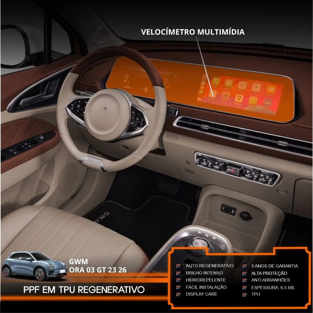 Película PPF Velocímetro e Multimídia Ora 03 GT 2023 a 2026 – Garantia de 5 Anos