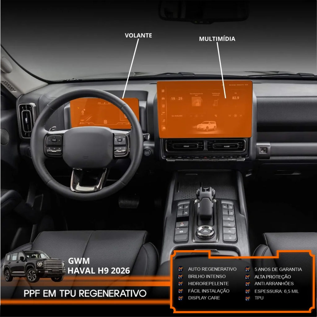 Película PPF Velocímetro e Multimídia Haval H9 2026 – Garantia de 5 Anos