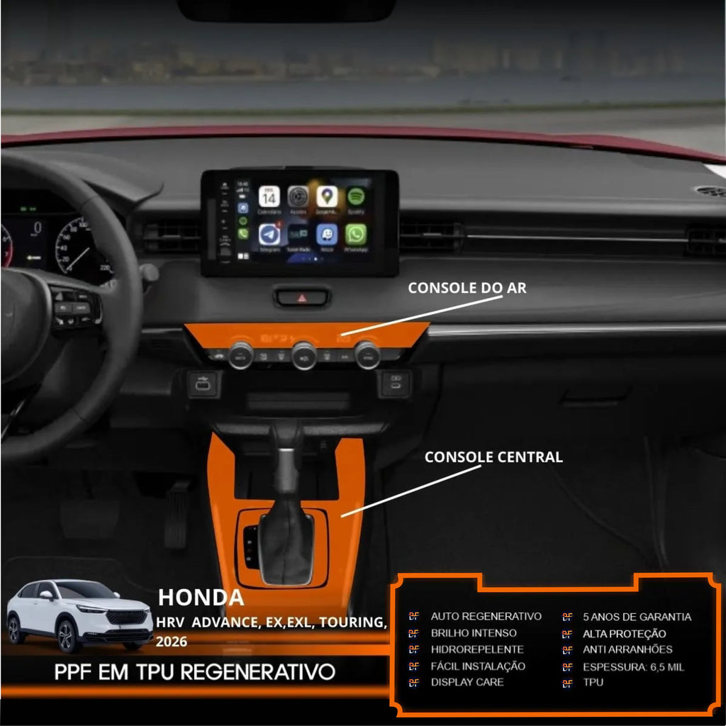Película PPF Console Central e Console do Ar Honda HR-V 2026 – Garantia de 5 Anos