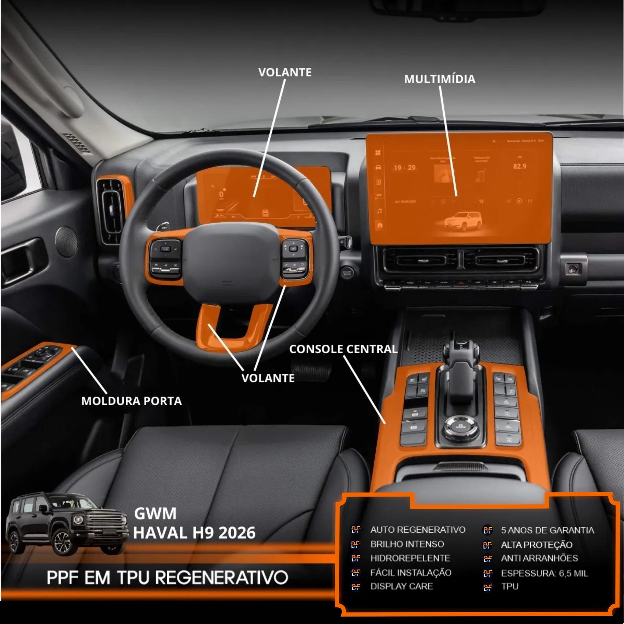 Película PPF Interior Completo Haval H9 2026 – Garantia de 5 Anos