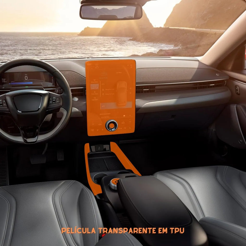 Película PPF Console Central e Multimídia Mustang Mach-E 2023 a 2025 – Garantia de 5 Anos