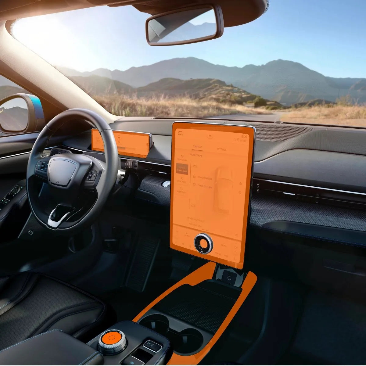 Película PPF Console Central, Velocímetro e Multimídia Mustang Mach-E 2023 a 2025 – Garantia de 5 Anos